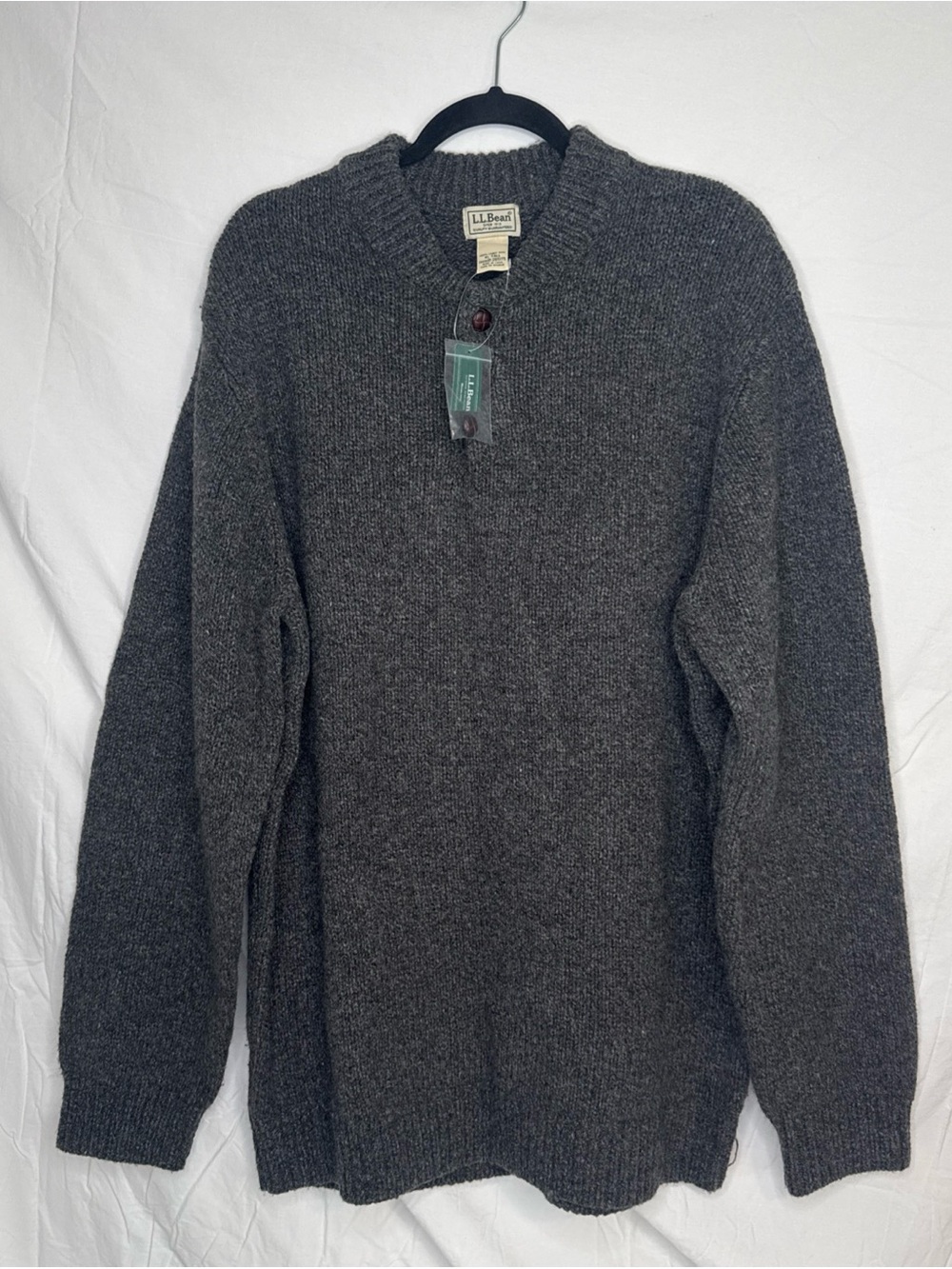 L.L. Bean Men's XL-Tall Charcoal Crewneck Wool Sweater